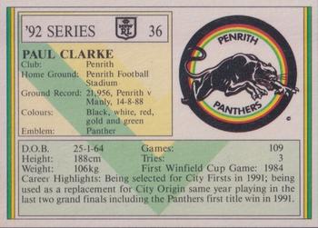 1992 Regina NSW Rugby League #36 Paul Clarke Back